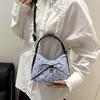 Women's Fashion Bow Handbag with Metal Heart Pendant Sweet Print Crossbody Bag for Commuting, Underarm & Single Shoulder Carry