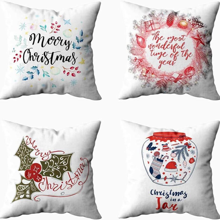 Christmas Cartoon Pillowcase Set Set of Four Home Living Room Decoration Pillowcase Backrest Pad Car Waist