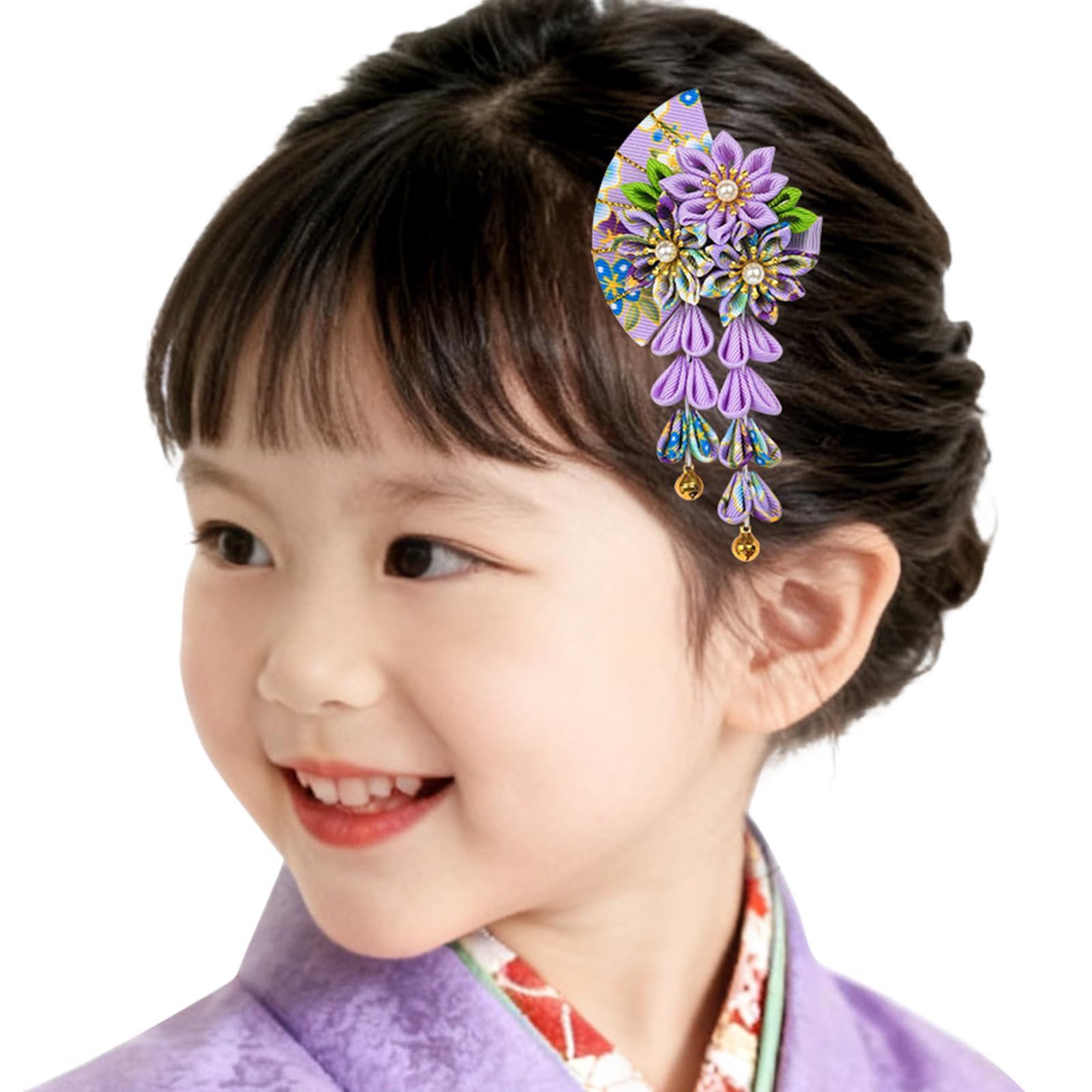 

[OTAKUMARKET] Hair Ornament for Graduation Ceremony, Hakama, Yukata, and Traditional Japanese Clothing - Tsumami Zaiku Hair Clip with Bell - Cute