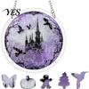 Transparent Stained Glass Halloween Acrylic Puzzle Decor, 2D Ghost Pumpkin Skeleton Hanging Sign, Faux Holiday Spooky Decorations for Party