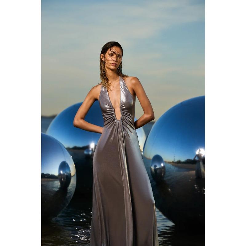 

Женское однотонное сексуальное перспективное платье с глубоким вырезом без рукавов для горячих девушек XL