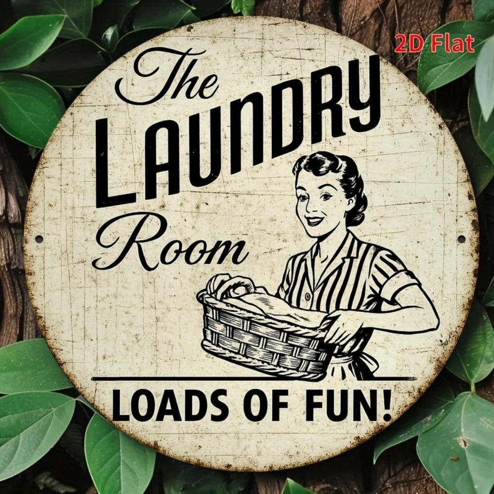 Laundry Day Yay D Metal Wall Sign Funny Aluminum Decor with Playful Woman Laundry Room Accent 20x20cm(8x8inch)