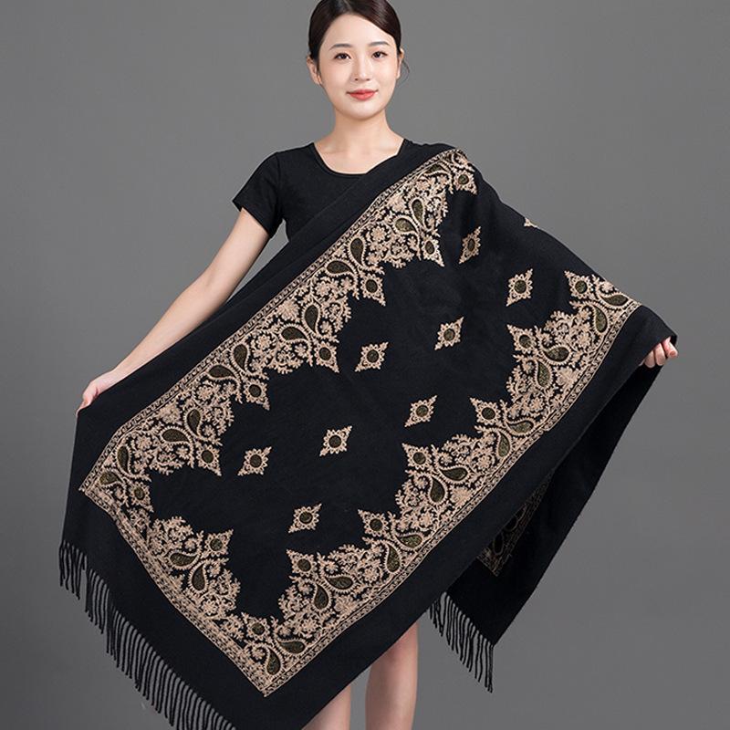 Winter New Arrival Shawl Women Cashmere Scarves Embroider Flower Tassel Shawl Long Soft Warm Wraps Thick Blanket Scarf Bufanda