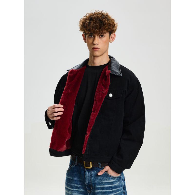 Cabbage Coke American Retro Winter Short Jacket with Hood, Men's Cool Deconstructed Thick Cotton Coat