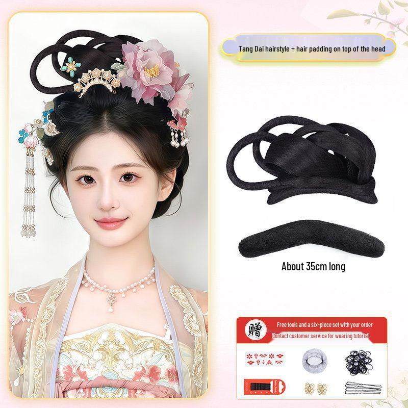 Hanfu Soft Bottom Wig with Tang & Ming Style Hair Bun Headdress for Performance