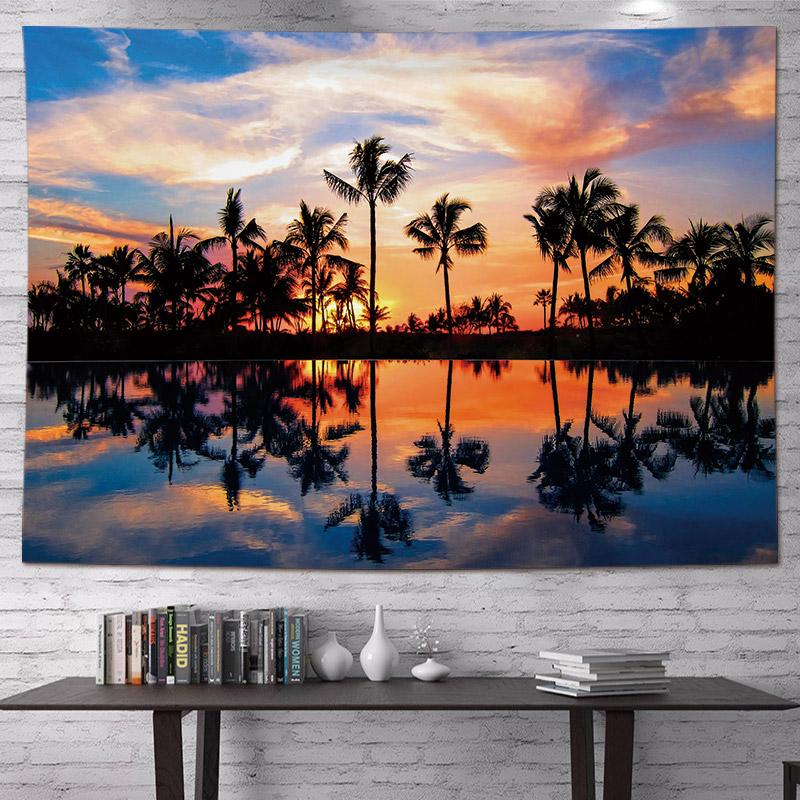 VIKAMA Coconut Tree Palm Tree Tapestry Dormitory Bedside Camping Wind Decoration Ins Room Sea Beach Wallpaper Home Decoration
