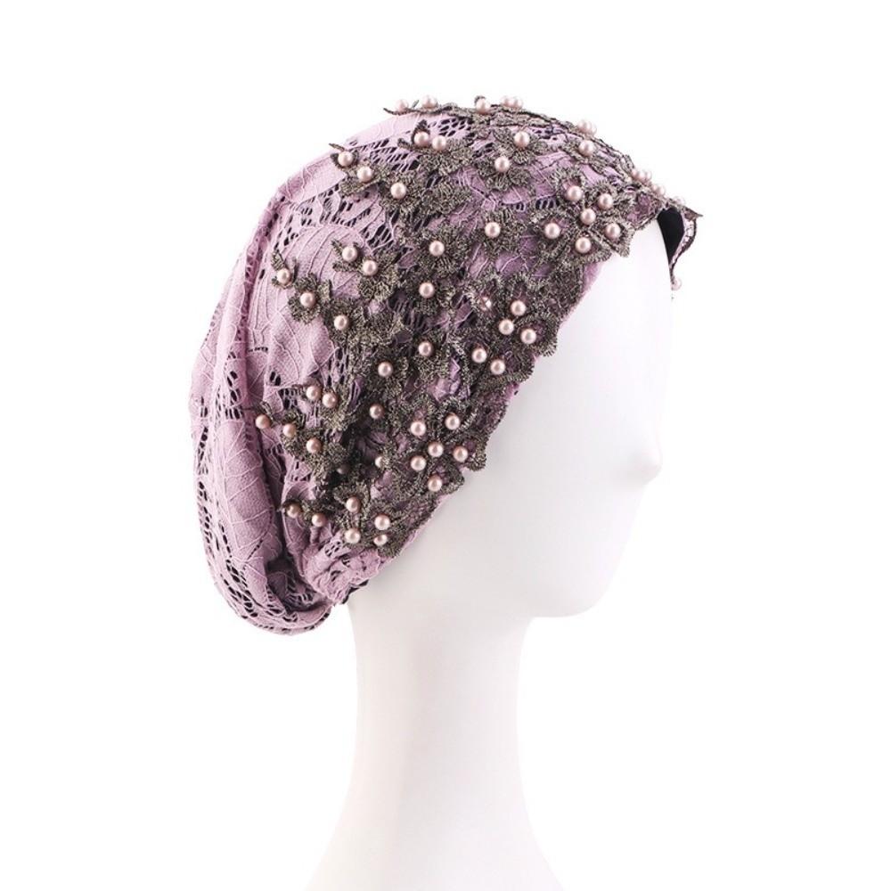 Элегантная Блестящая Шапочка для Химиотерапии с Вышивкой и Бисерным Африканским Головным Убором Мусульманский Внутренний Хиджаб Шапка Для Женщин светло-фиолетовый