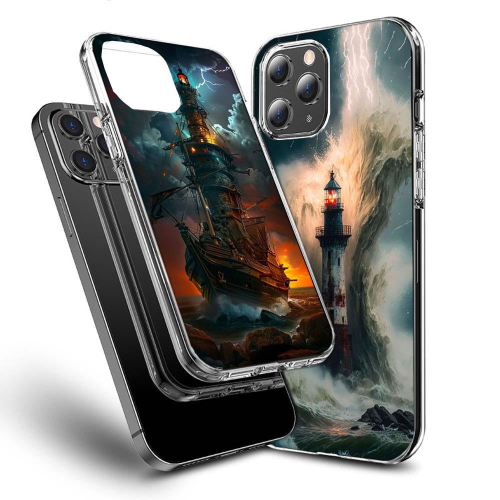 Lighthouse Phone Case For Iphone 16E 15 Pro 14 Plus 17E 16 17 Pro Max Air 11 12 13 Mini Shockproof Capa Cute Cover TPU Clear