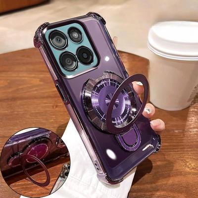 Clear Shockproof Plating Magnetic Magsafe Bracket Case for Motorola Moto Edge 60 50 Pro Neo Fusion Silicone Cover