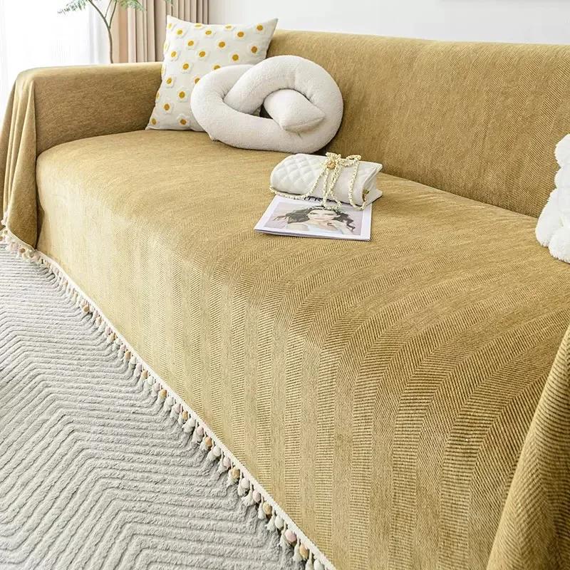 Modern and Minimalist Chenille Herringbone Pattern Sofa Cover Fabric All-season Universal Sofa Towel