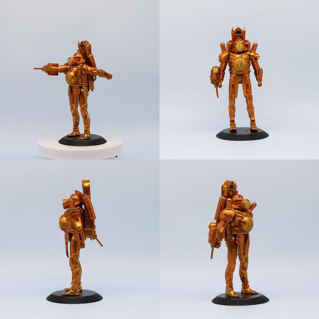 Gold Clock Man Action Figure Hand-made Joint Movable Transforming Clock Man King Toy Decor 17cm Pvc