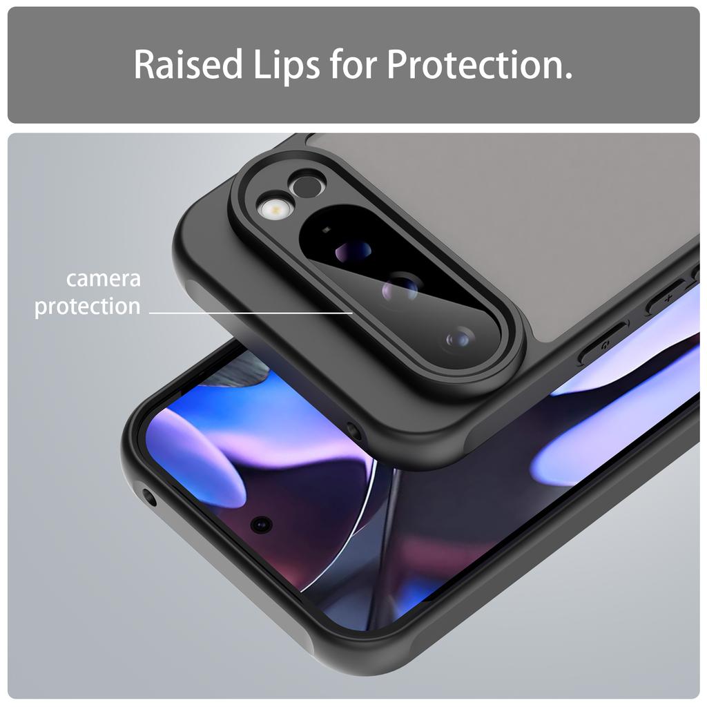 For Google Pixel 9 Pro XL Case Drop Proof Airbags Frosted Translucent PC + TPU Phone Back Cover