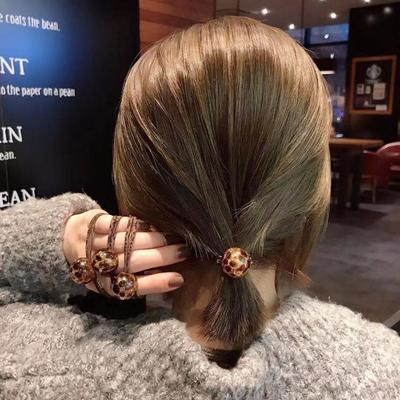 Koreanische Dongdaemun Acryl Eisriss Perlen Doppelstrang Haargummi mit Leopardenkugel Design