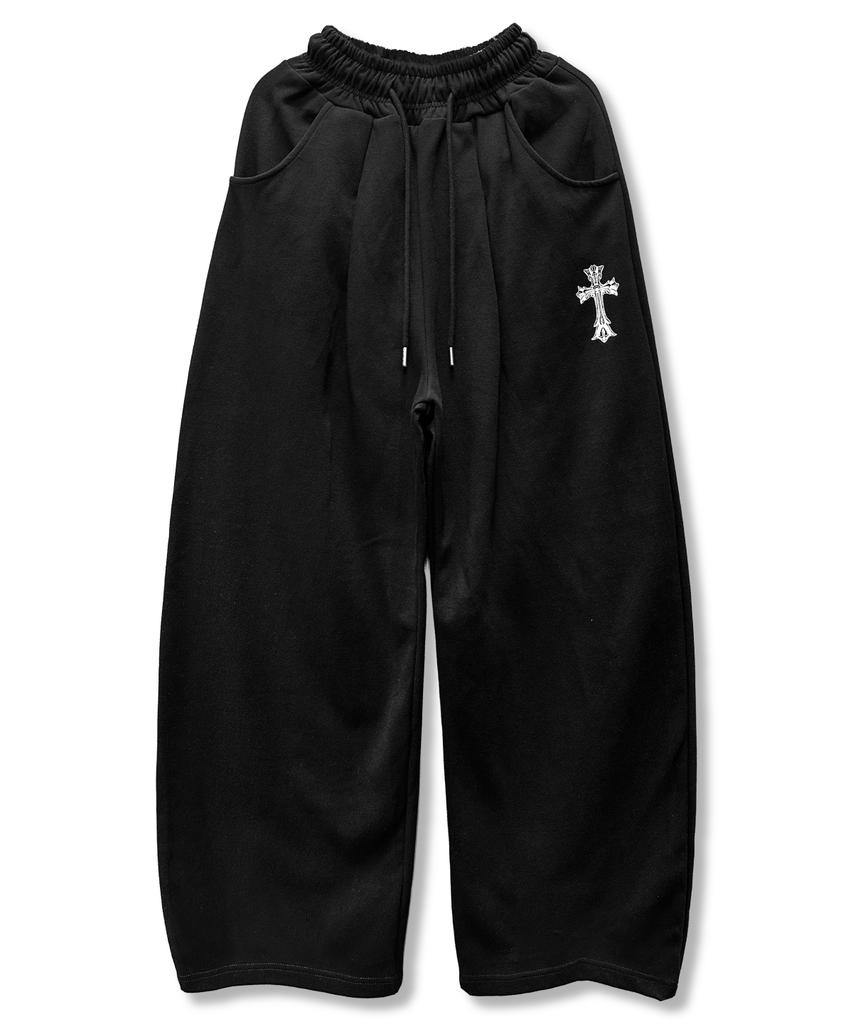 Damiswi Cross Wide One-Pleat Sweatpants_Black