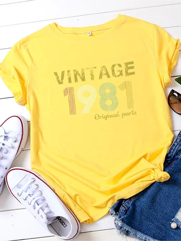 VINTAGE1981 Letter Print Women T Shirt Short Sleeve O Neck Loose Women Tshirt Ladies Tee Shirt Tops Camisetas Mujer