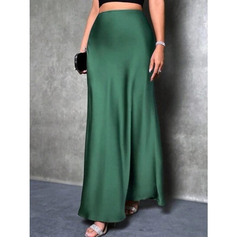Fashion Elegant Loose Women Satin Skirts Spring and Summer New Simple Casual Office A-line Long Skirts Office Solid Color Women's Clothing