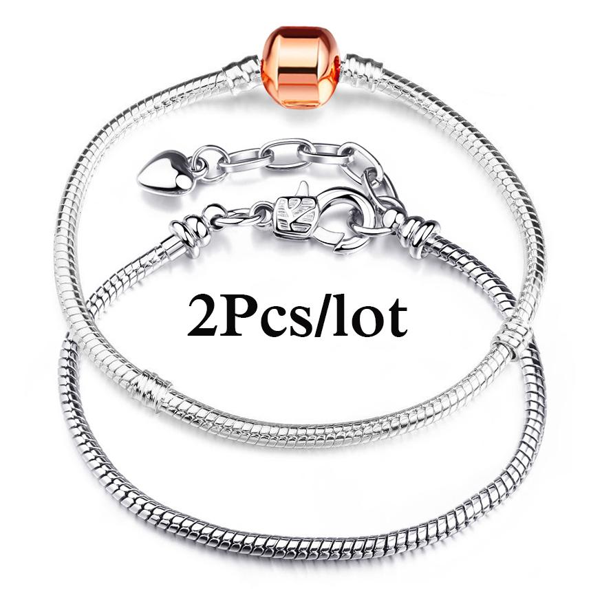 2 Stück/Los Sonderangebot 3mm Silberfarbene Schlangenkette Charm-Armband Für Damen Herren Passend für DIY-Armbänder Schmuck Geschenk