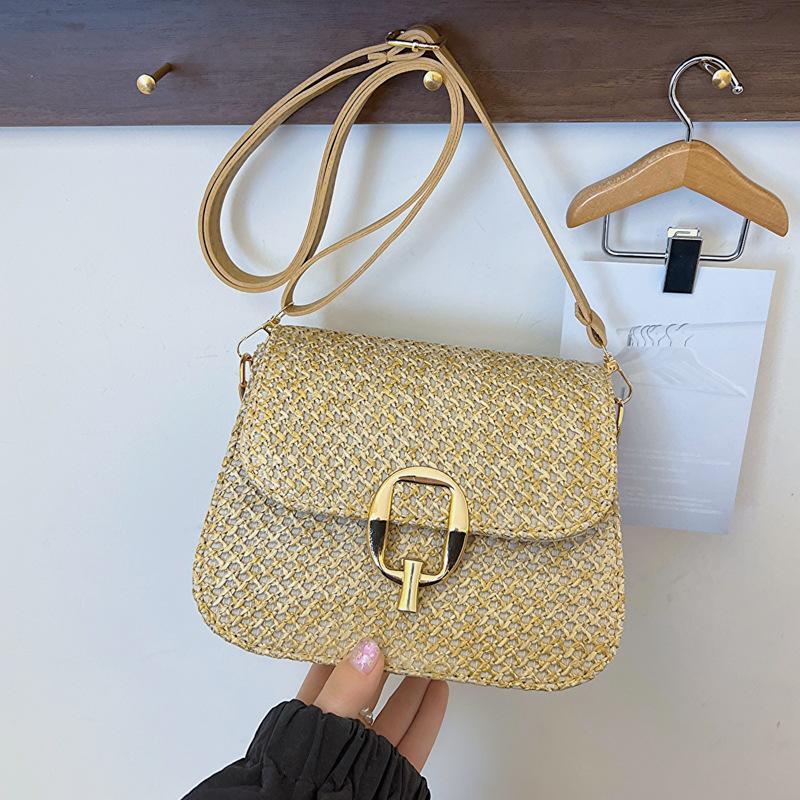 New Crossbody Straw Woven Bag Handbag for Women's Bag Woven Vacation Bag Rattan Bag Fashion Small Bag Saddle Bag
