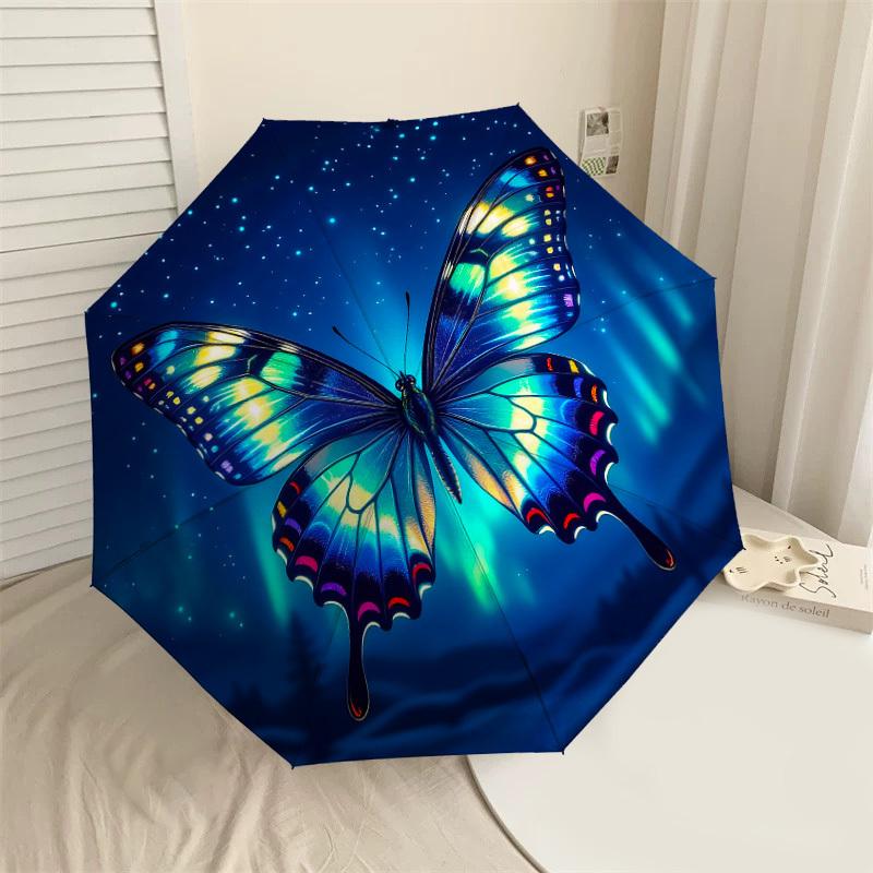 

1PC Butterfly Aurora Automatic Open/Close Umbrella with Windproof, 8-Rib Sturdy Canopy, Durable Ribs, Fashionable Design, Outdoor Accessory, Fun Prin,
