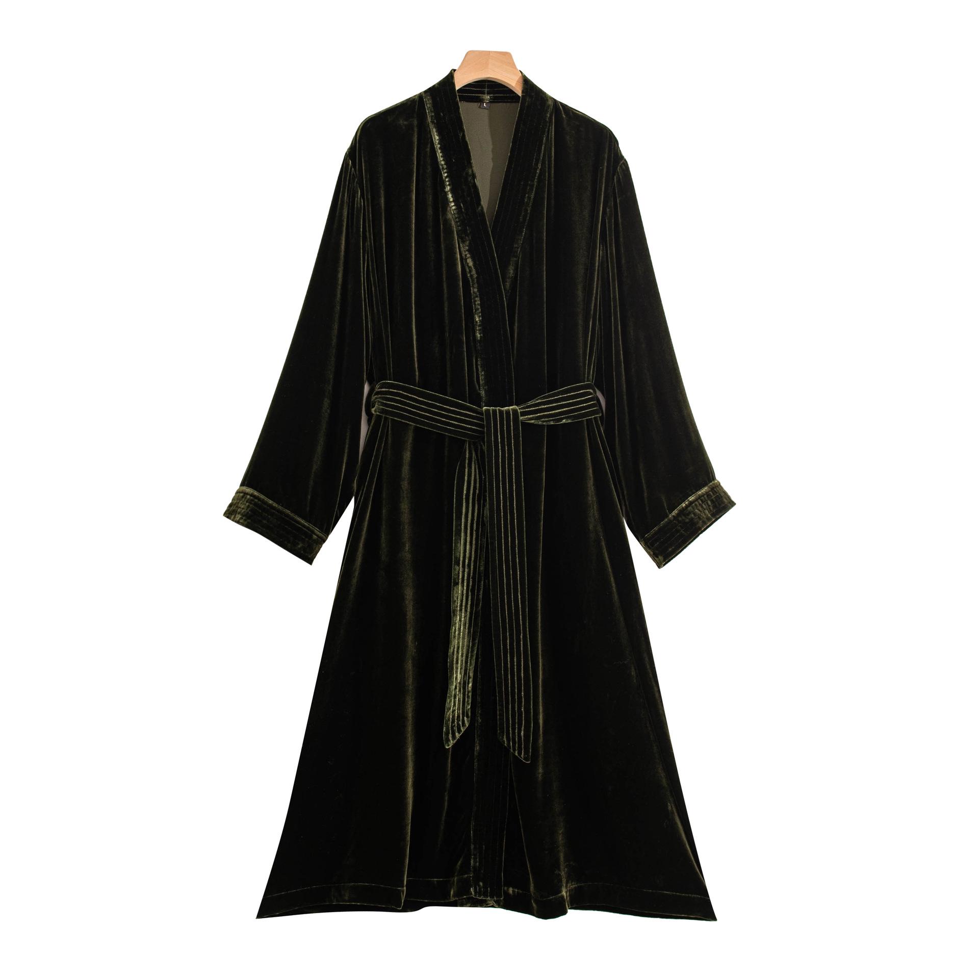 Women`s Silk Velvet V-Neck Robe: Purple