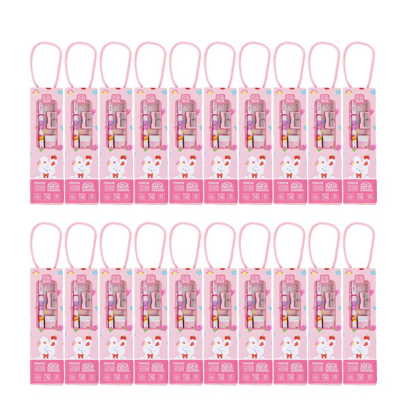 20Sets Portable Stationery Set Animal Cartoon Pencil Cute Ruler Children Pencil Sharpener Student Eraser School Supplies Gifts