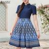 ZANZEA Women Summer Stand Collar Casual Short Sleeve Print Dress