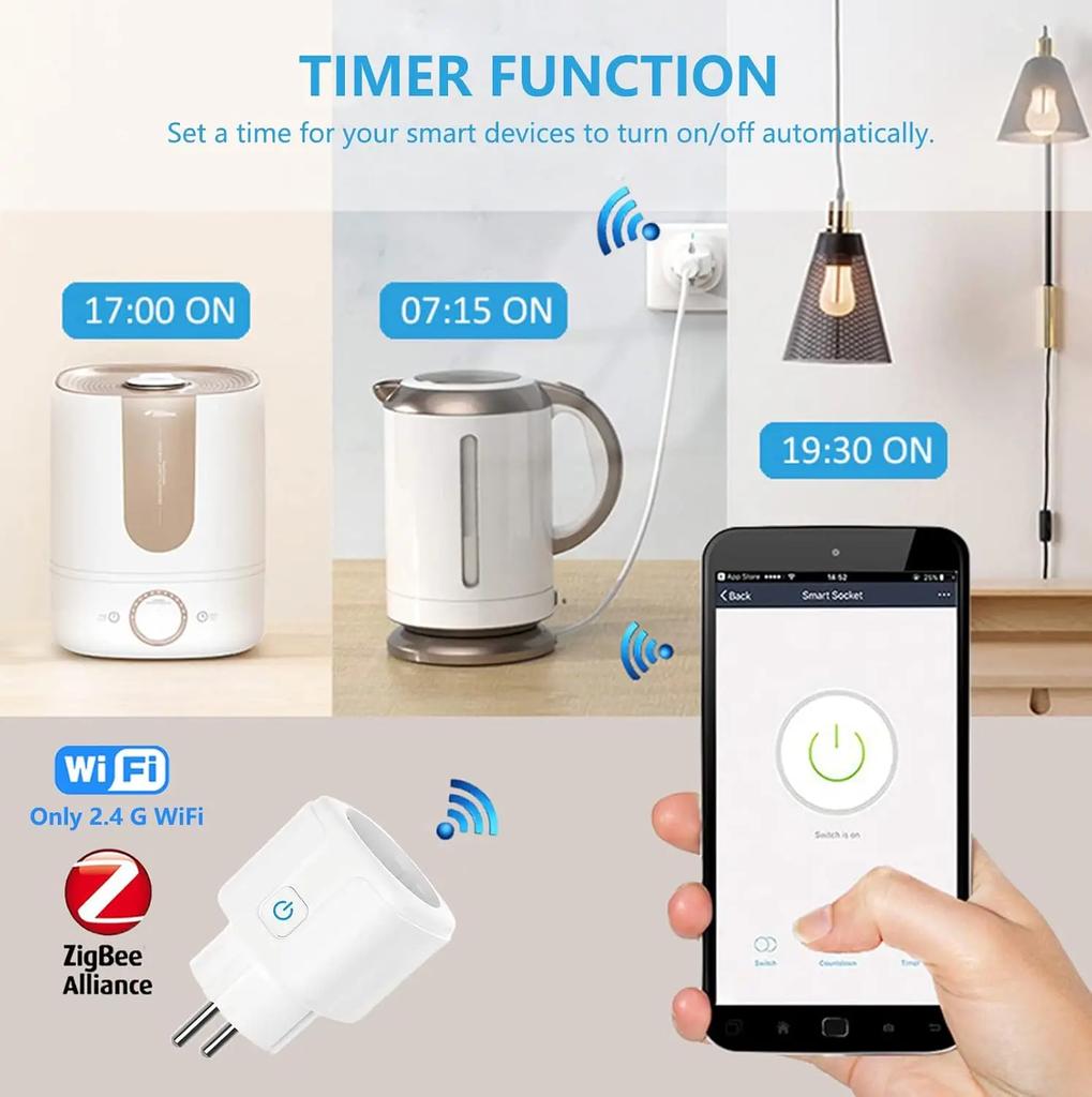 Tuya ZigBee EU Smart Plug 16A/20A Smart Plug Power Monitor Remote Application Timer Voice Control Compatible Alexa Google Home