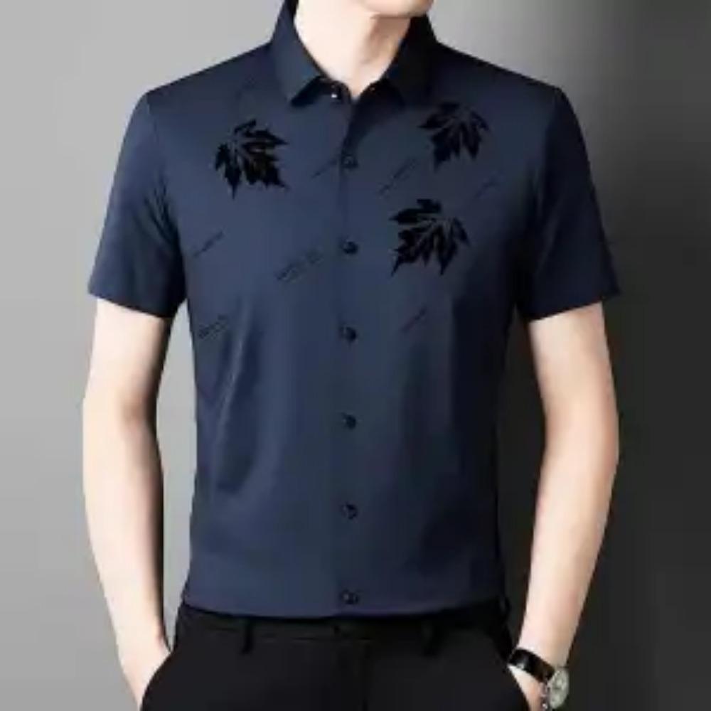 New Summer High-end Atmospheric Casual Minimalist Business Fashion Printed Wrinkle Resistant Breathable Short Sleeved Shirt