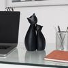 Cat Themed Home Decor Cute Black Statue, 3D Printed Figurine with Snuggle Pose, Heart Warming Minimalist Desk Shelf for Office, Gift Lovers Art