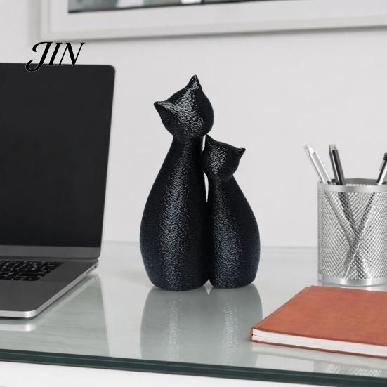 Cat Themed Home Decor Cute Black Statue, 3D Printed Figurine with Snuggle Pose, Heart Warming Minimalist Desk Shelf for Office, Gift Lovers Art