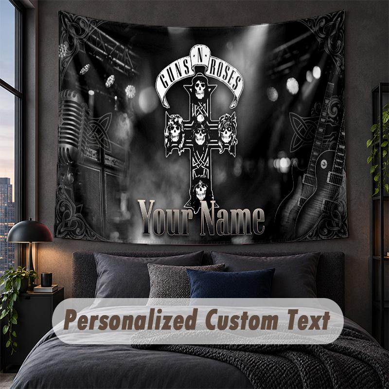 Custom Name Text Tapestry,Guns N’ Roses Decorative Wall Hanging, Background Tapestry For Home Bedroom