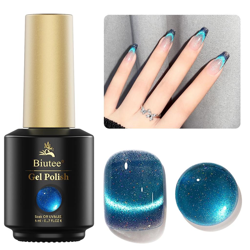Biutee Gel Nail 6 Colors Magnetic Nail Sparkling Gel Fine Diamond Cat Eye Dazzling Polish, Glitter, 8ml, UV/LED Compatible, Polish, Nails, Glitter,