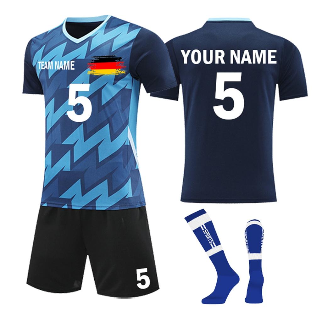 Men's Soccer Uniform Set Short Sleeve Jersey and Shorts with Socks for Team Training and Match Play