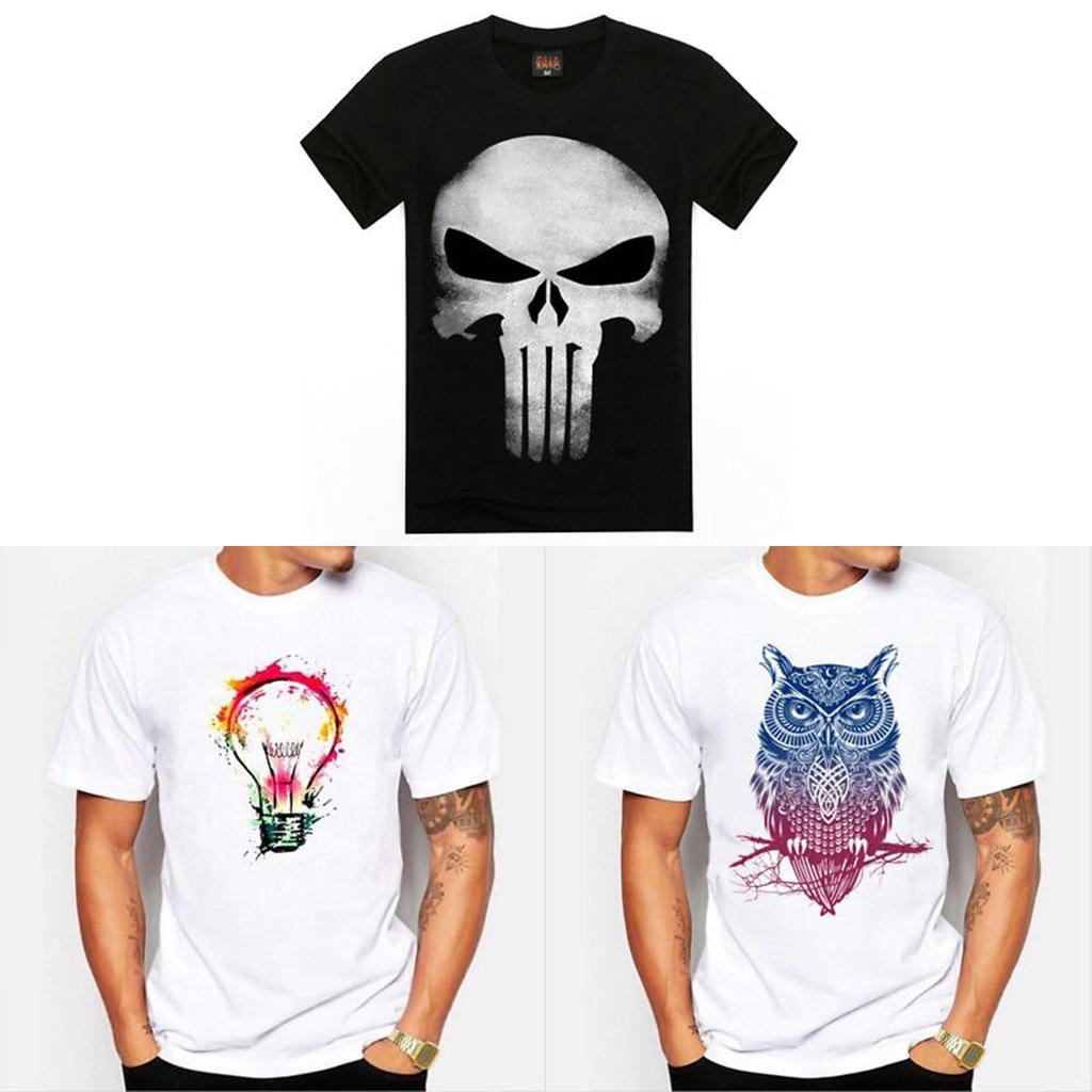 Owl Light Bulb Skull Pattern T Shirt For Men Casual Short Sleeve Printed Fabric Youth Wear