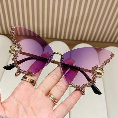 Occhiali da Sole a Farfalla di Lusso con Diamanti Donna Marca Y2K Vintage Senza Montatura Oversize Occhiali da Sole da Donna Occhiali