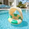 Baby Pool Float with Canopy Vintage Striped Inflatable Swim Ring with Safety Seat