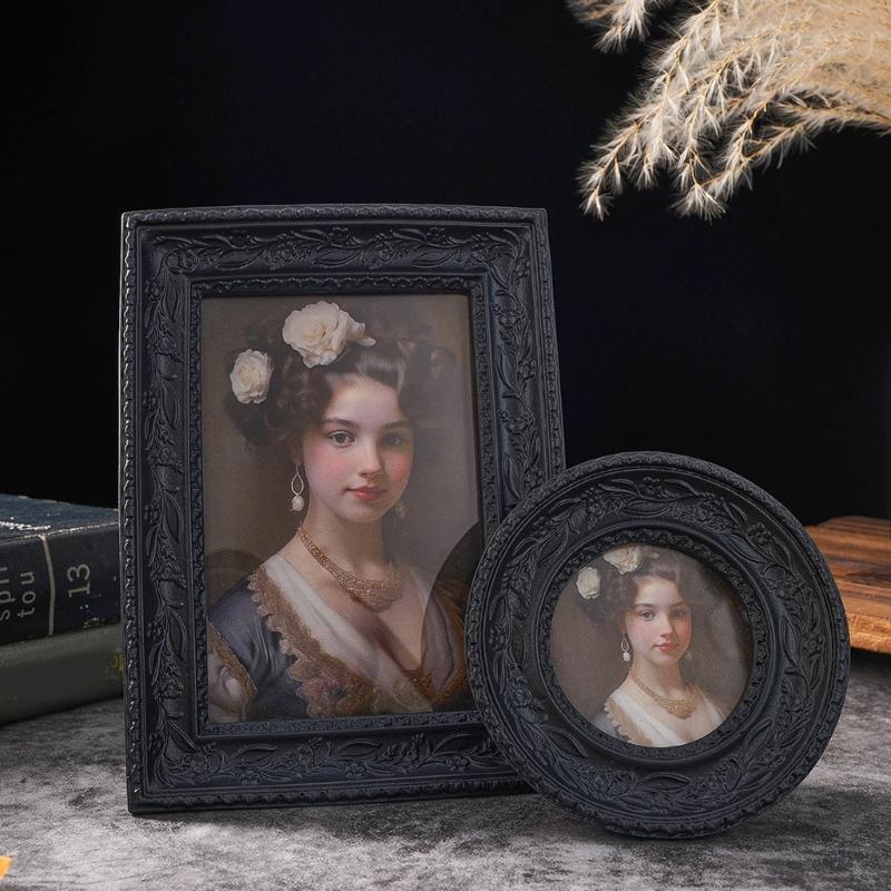 Artistic Resin Picture Frame With Detailed Florals Pattern Halloween Gothic Black Photo Frame Perfect For Party Decoration