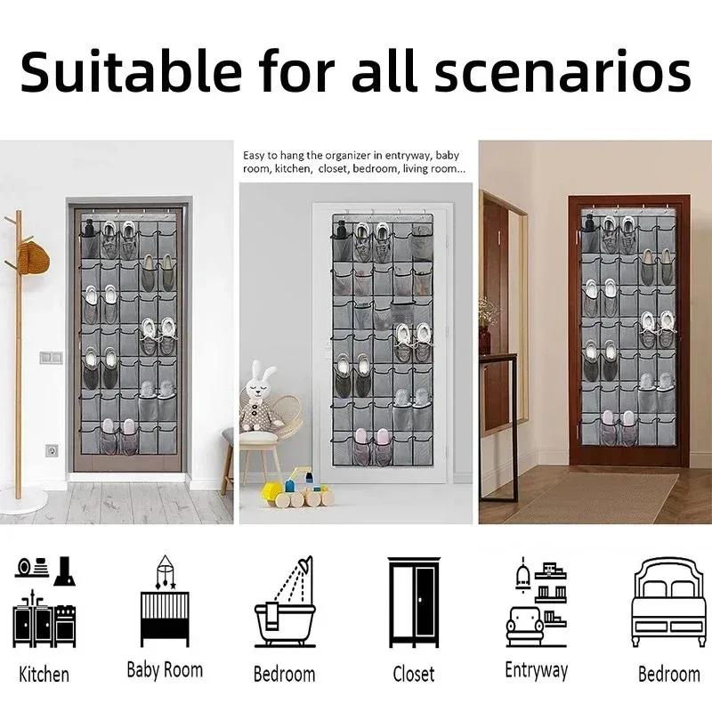 12/24Pockets Over The Door Rack Large Mesh Pockets Hanging Shoe Organizer for Closet Hanging Shoe Rack Holder Hanger Storage Bag
