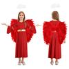 Girls 3 Piece Angel Costume Long Sleeve Gold Trim Gown Feather Hairband Angel Wings Dress Up Performance Outfit