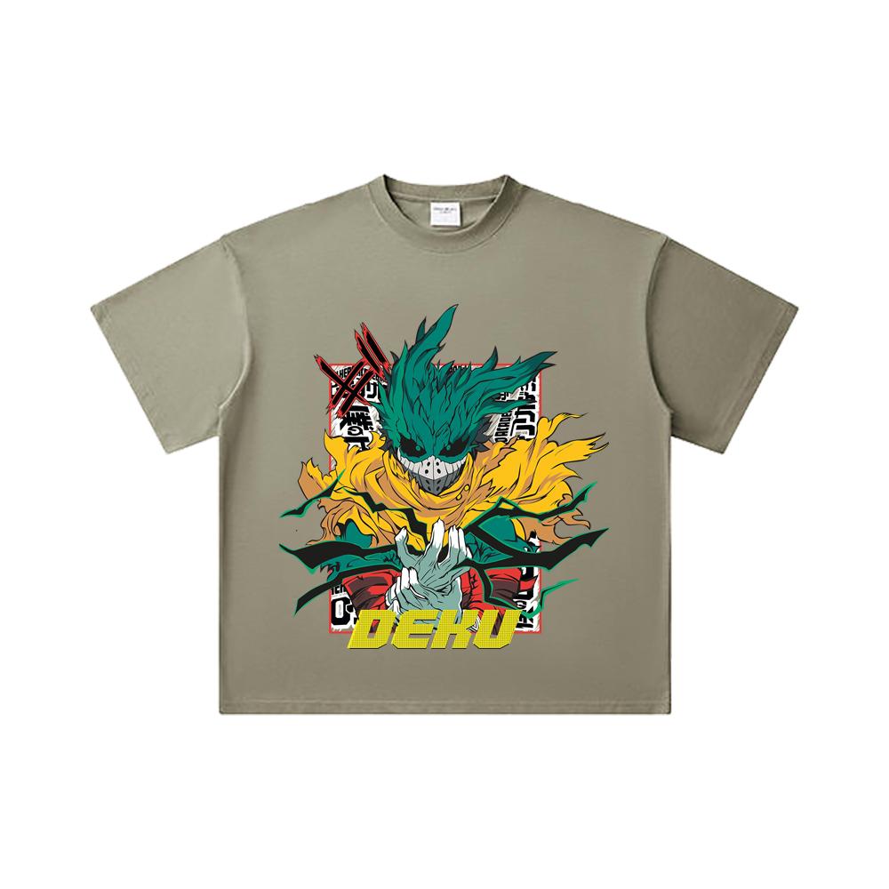 260 GSM Double Yarn 32 Count 100% Cotton My Hero Academia V23 Deku Print Unisex Heavy Cotton T Shirt