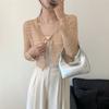 Fashion Sunscreen Knitted Cardigan Women's Hollow Blouse Vest Elegant Summer Thin V-neck Drawstring Air-conditioned Lace Shirt Shawl Short Tops
