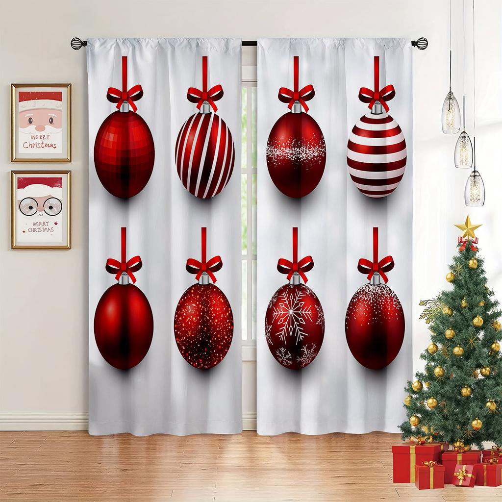 Christmas Bells Green Curtains Golden Red Snowflakes Christmas Elements Bedroom Living Room Kitchen Holiday Curtains 2 Pcs