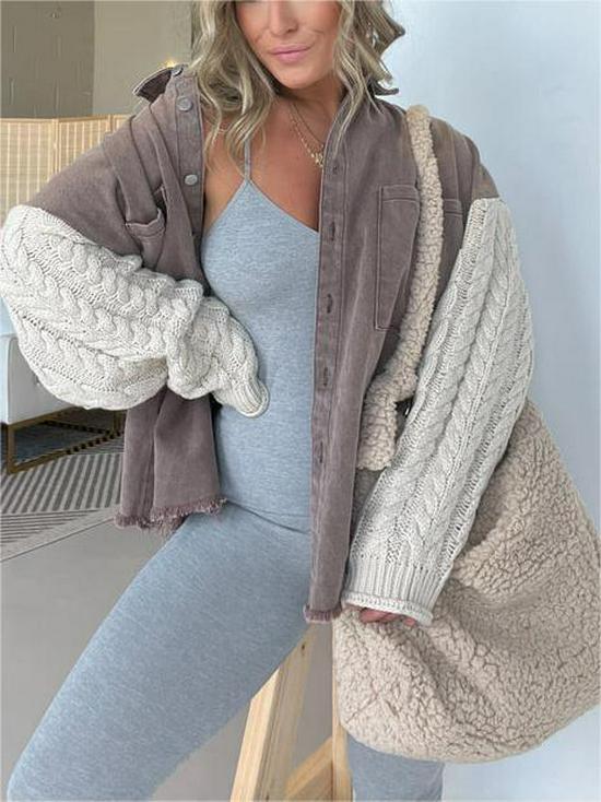 Chaqueta de Lana Denim con Manga de Punto Patchwork para Mujer Transfronteriza 2023