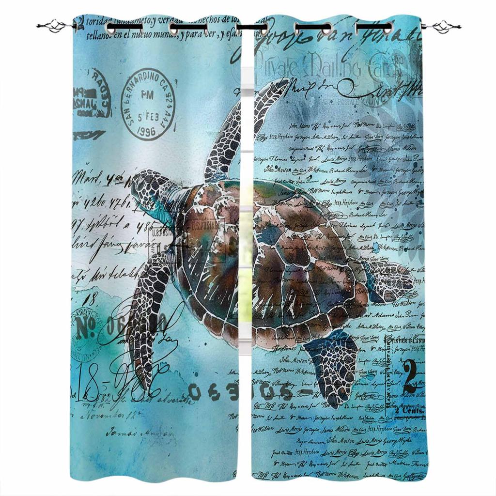Letnie Oceaniczne Żółwie Akwarela Retro Zasłony Zaciemniające Do Salonu Sypialni Drukowane Dekoracje Okienne Zasłony Wystrój Domu