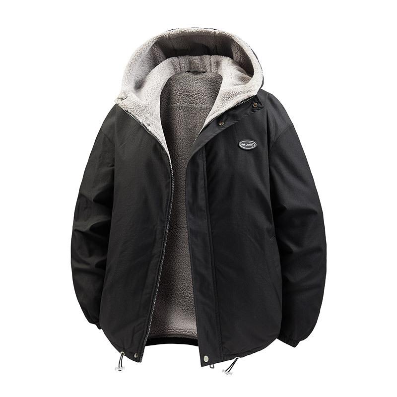 

Men s Oversized Lambswool and Velvet-Lined Cotton Jacket Coat for Autumn/Winter Warmth Large чорний