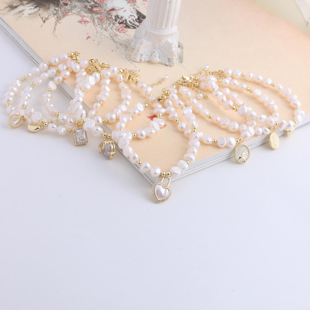 Natural Freshwater Pearl Bracelet Fu Character Smiley Face Shell Bow Pendant Bracelet Girlfriend Beaded Bracelet