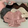 Women's Slim Fit Square Collar Long-Sleeved T-Shirt with Chest Pads for Autumn and Winter