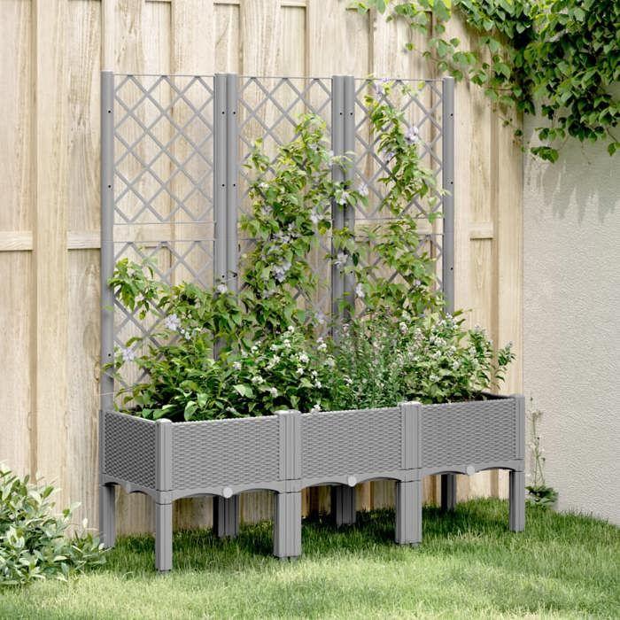 VidaXL Planter with Trellis, Raised Garden Bed, Flower Pot, Plant Container, Planting Box Patio Terrace 367927