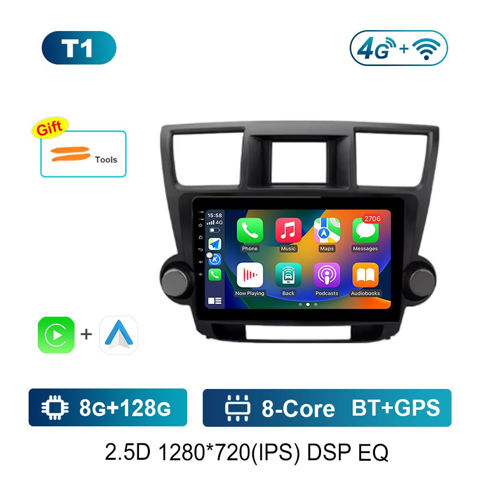 Navigation GPS Car Video Multimedia Player for Toyota Highlander 2007 - 2013 WiFi BT Android OS 4G Carplay Auto Tools DSP Stereo