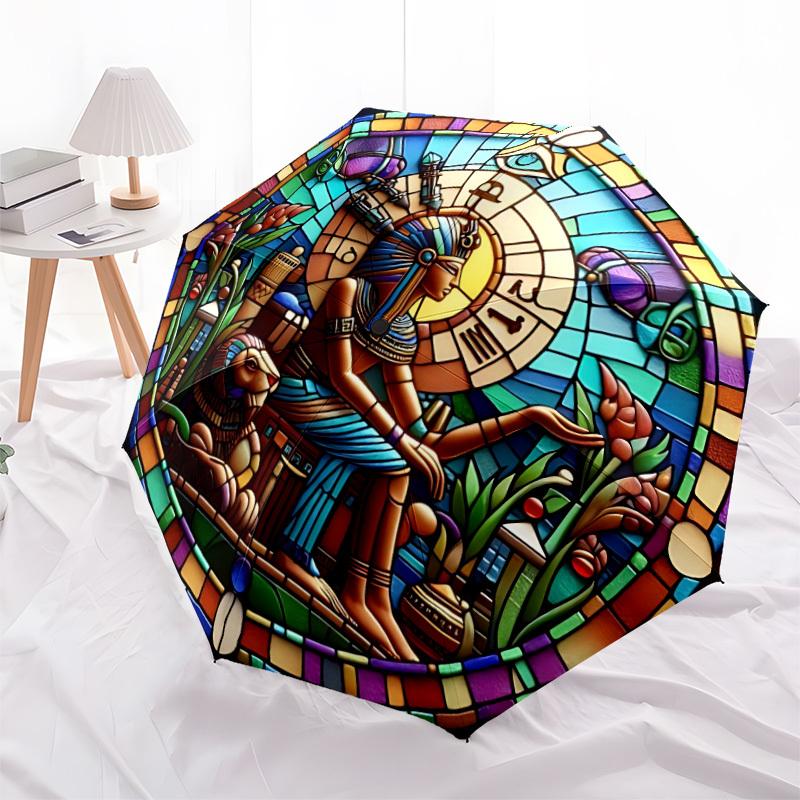 1PC Egyptian Stained Automatic Open/close, All-Season Portable Folding Umbrella for Women & Men yy250919133